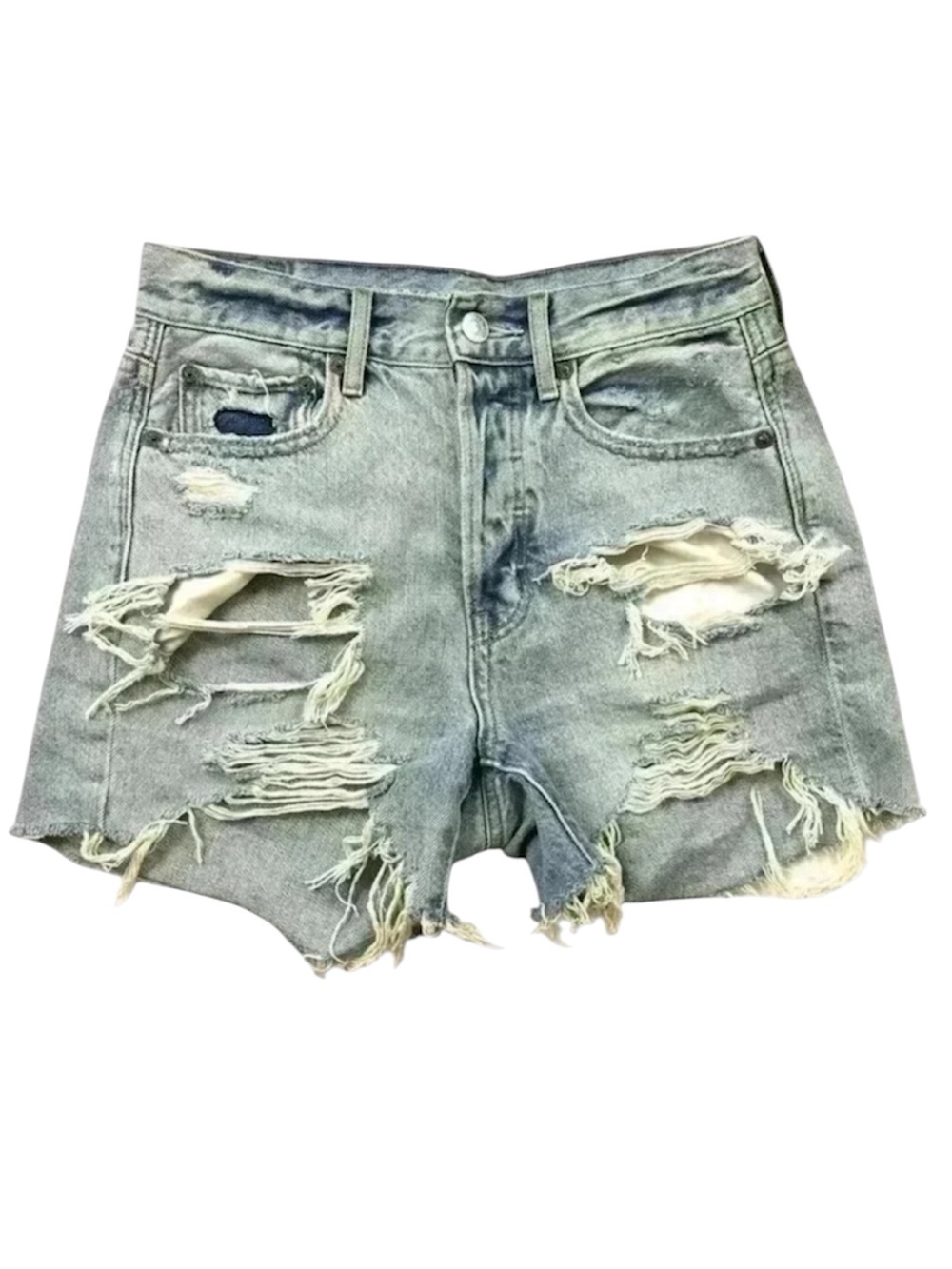American Eagle ButtonFly Highrise Bleach Fade Distress Fray Denim Shorts Size 00